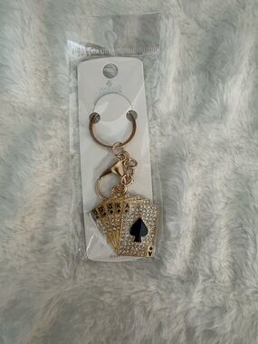 Mint Gold Crystal Playing Card Key & Card Holder Charm